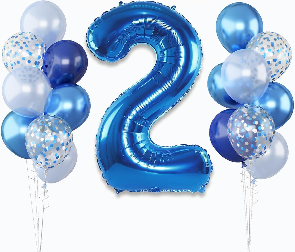 Foil Number Balloons - 2nd Birthday, Pastel Helium Balloons, 40 inch, Navy, Dark Blue, Silver