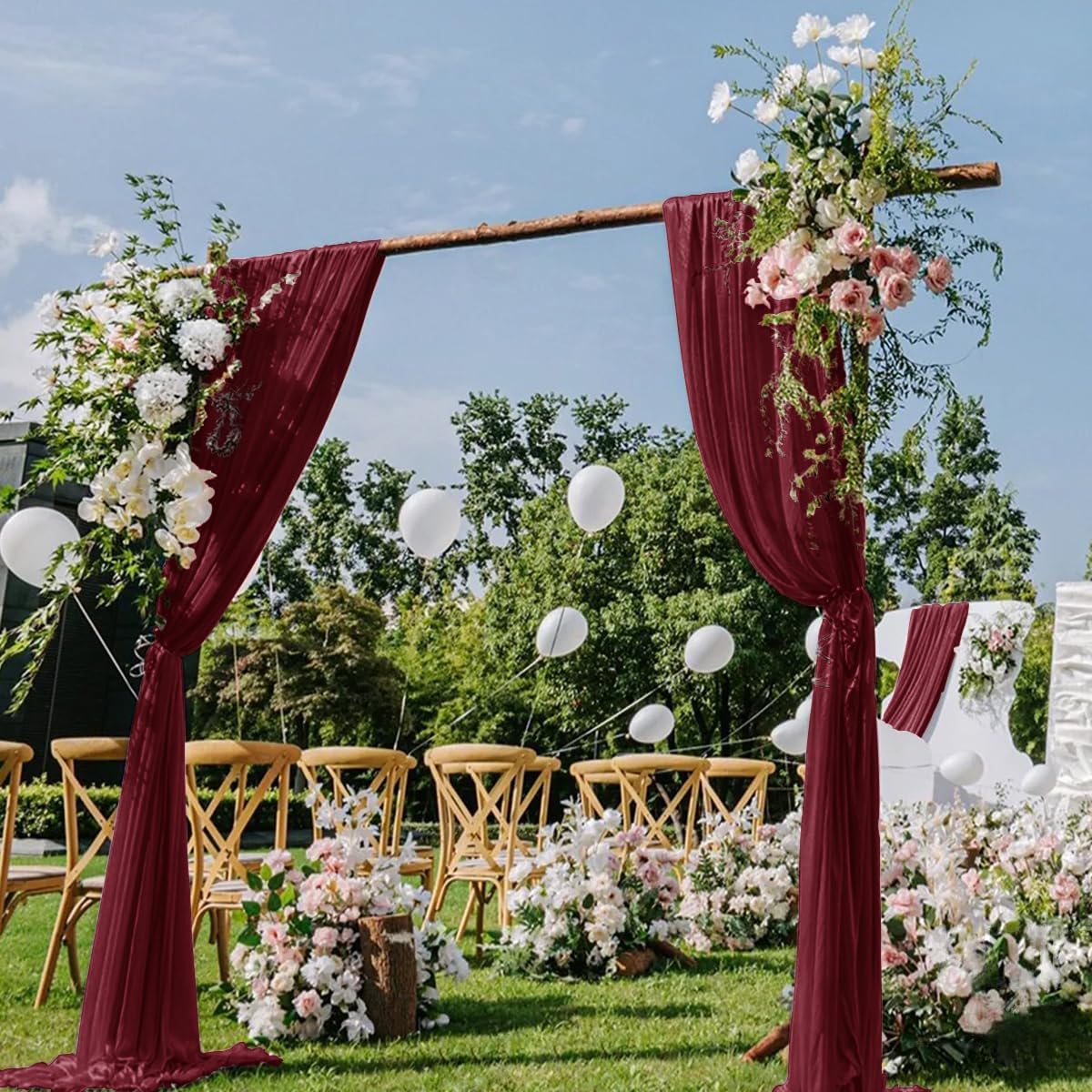 Burgundy Wedding Arch Draping Fabric 2 Panels 29" x 20 FT Red Drapes for Backdrop Sheer Curtains