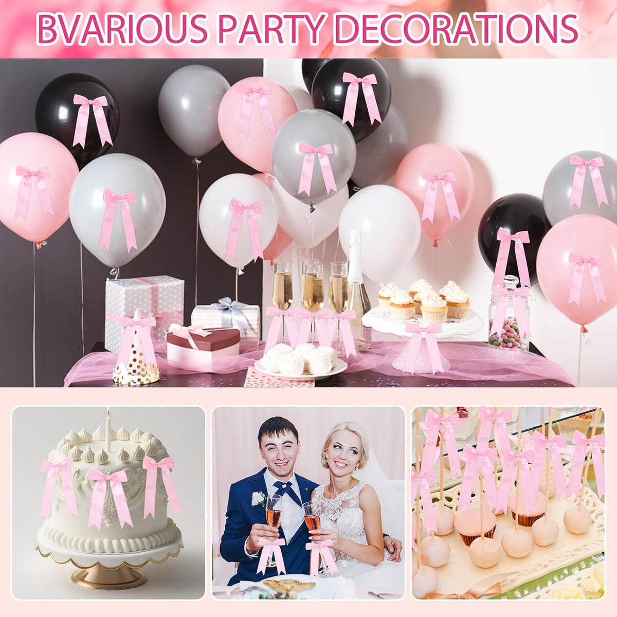 Riceshoot 24 Pcs Satin Ribbon Bow 3.5x5 Inch Twist Tie Bows for Gift Balloon Bag Cake Craft DIY
