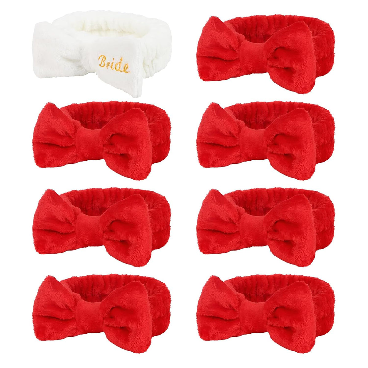 Semato Bachelorette Party Favor Set - Bride & Bridesmaid Spa Headbands (1 Bride + 7 Red)