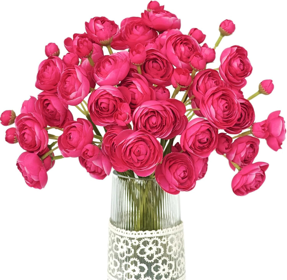 Letjolt Ranunculus Artificial Flower ROSEO Pink Silk Flowers Faux DIY Bouquet for Wedding