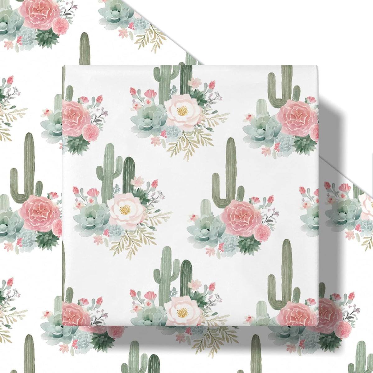 RUSPEPA Cactus Floral Wrapping Paper Roll, Mini Roll, Elegant Cacti and Roses Design, Soft Pink and