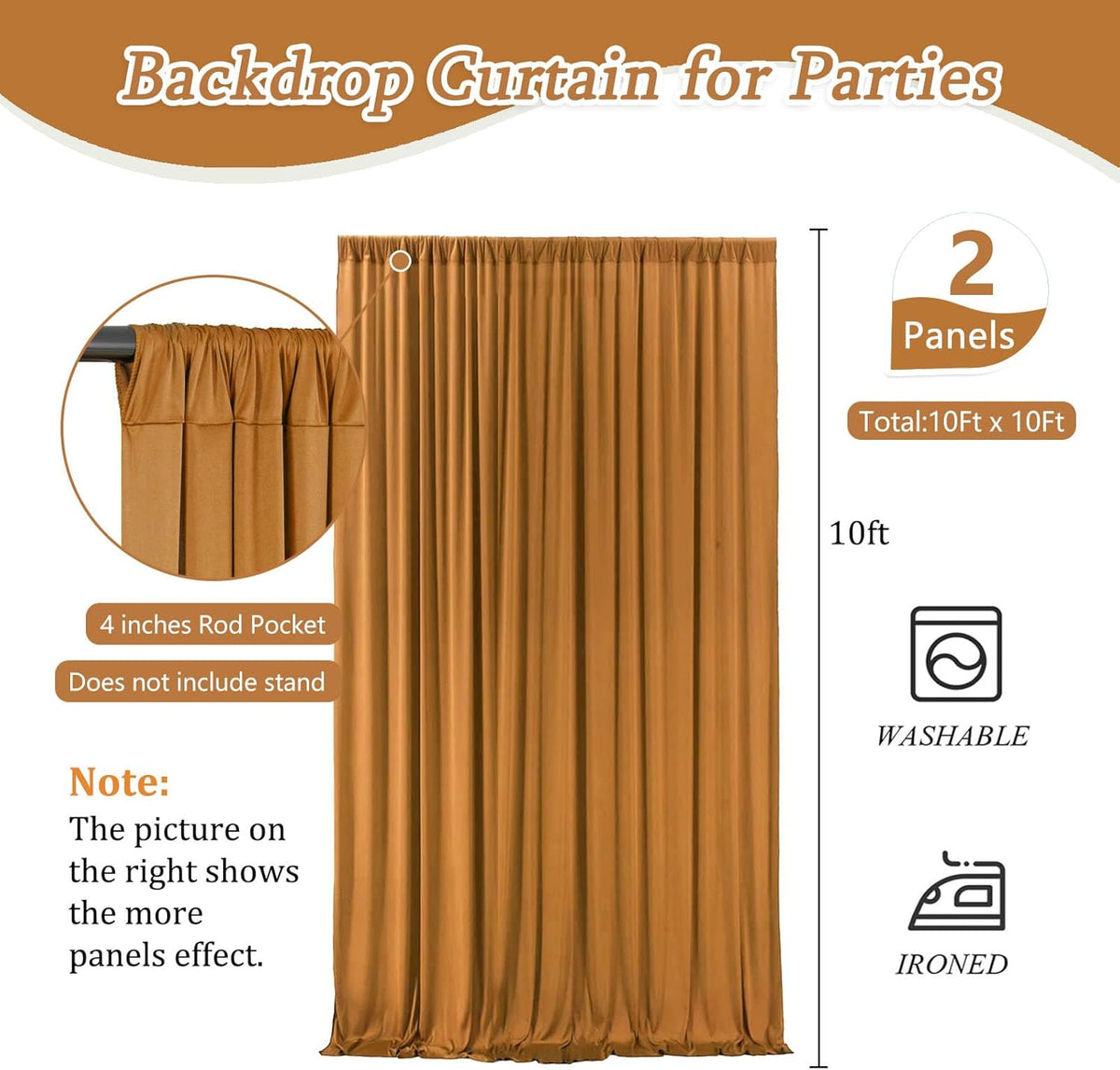 10 x 10 Feet Brown Backdrop Curtain for Partie, Background Curtains for Photoshoot, Birthday