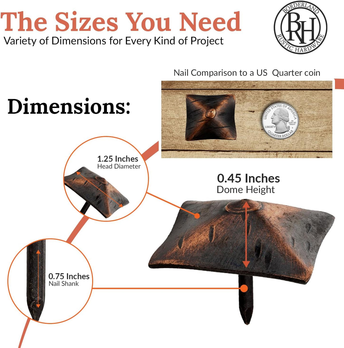 100 Pack 1.25" Square Head Iron Clavos Decorative Nails – Oil Rubbed Bronze – Handmade Rustic