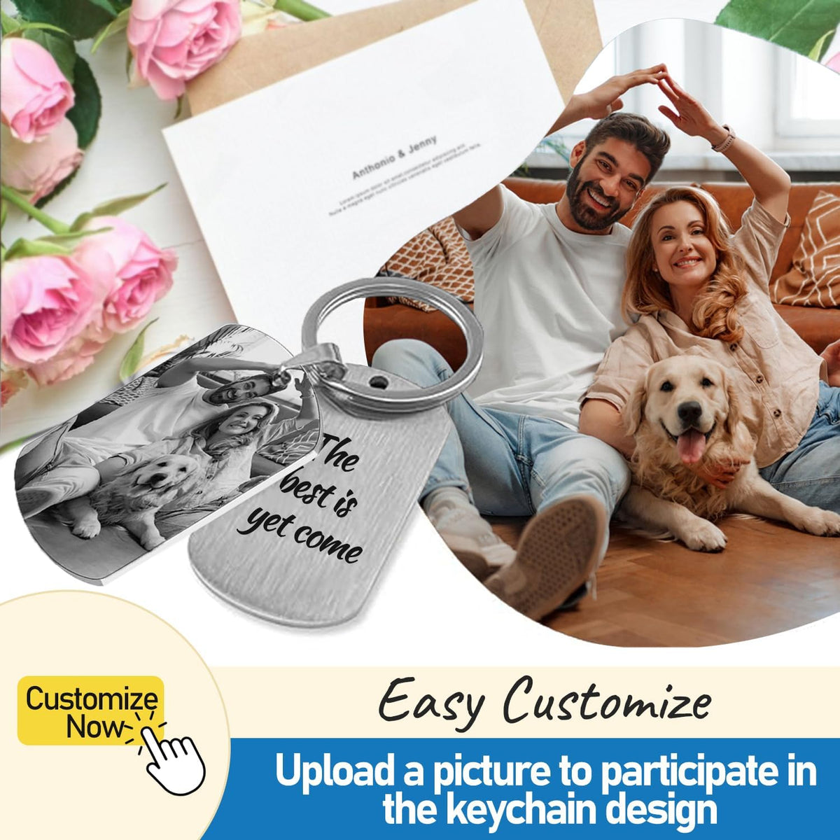 Custom Keychain with Picture, Personalized Keychain with Engraved Photo/Text, Gifts for Family and