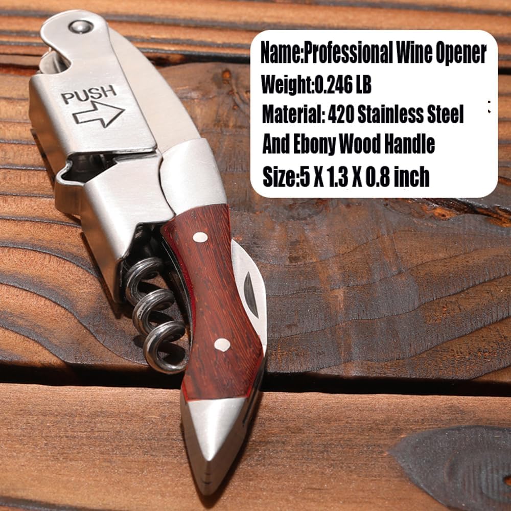 Professional Waiter Corkscrew Wine Key for Bartenders Set of 3,With Long Rosewood Handle Stainless