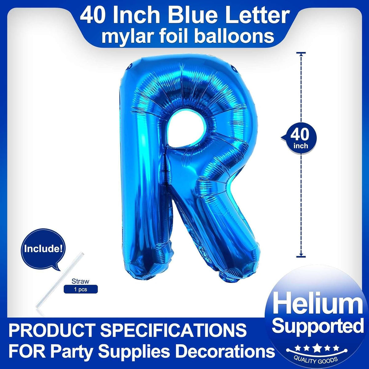 40 Inch Blue Letter R Balloons, DIY Phrase Foil Alphabet Letter R Balloons DIY Word R Banner for