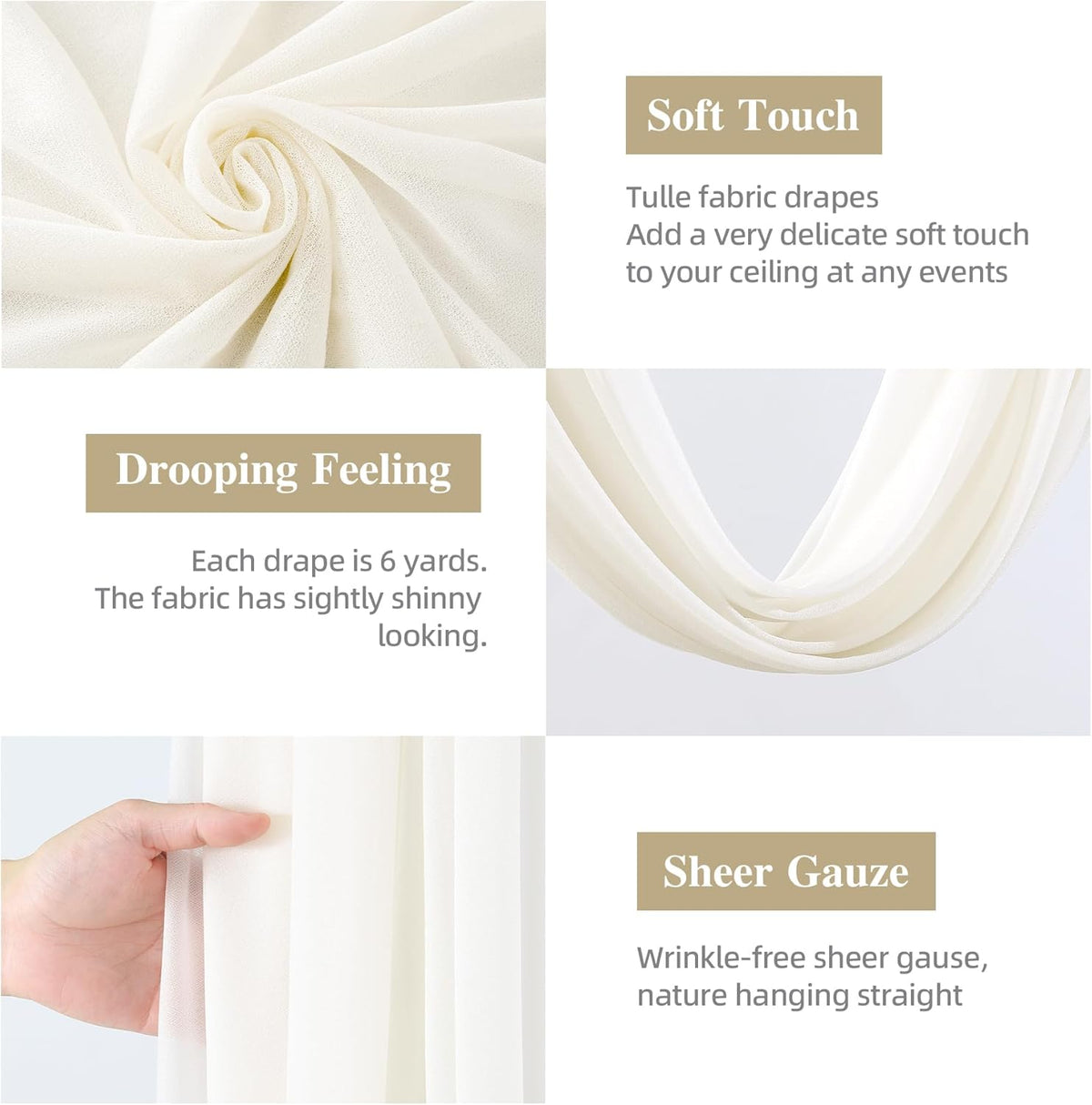 Wedding Arch Draping Fabric, 1 Panel 28" x 19Ft Ivory Arch Drapes Sheer Backdrop Curtain for