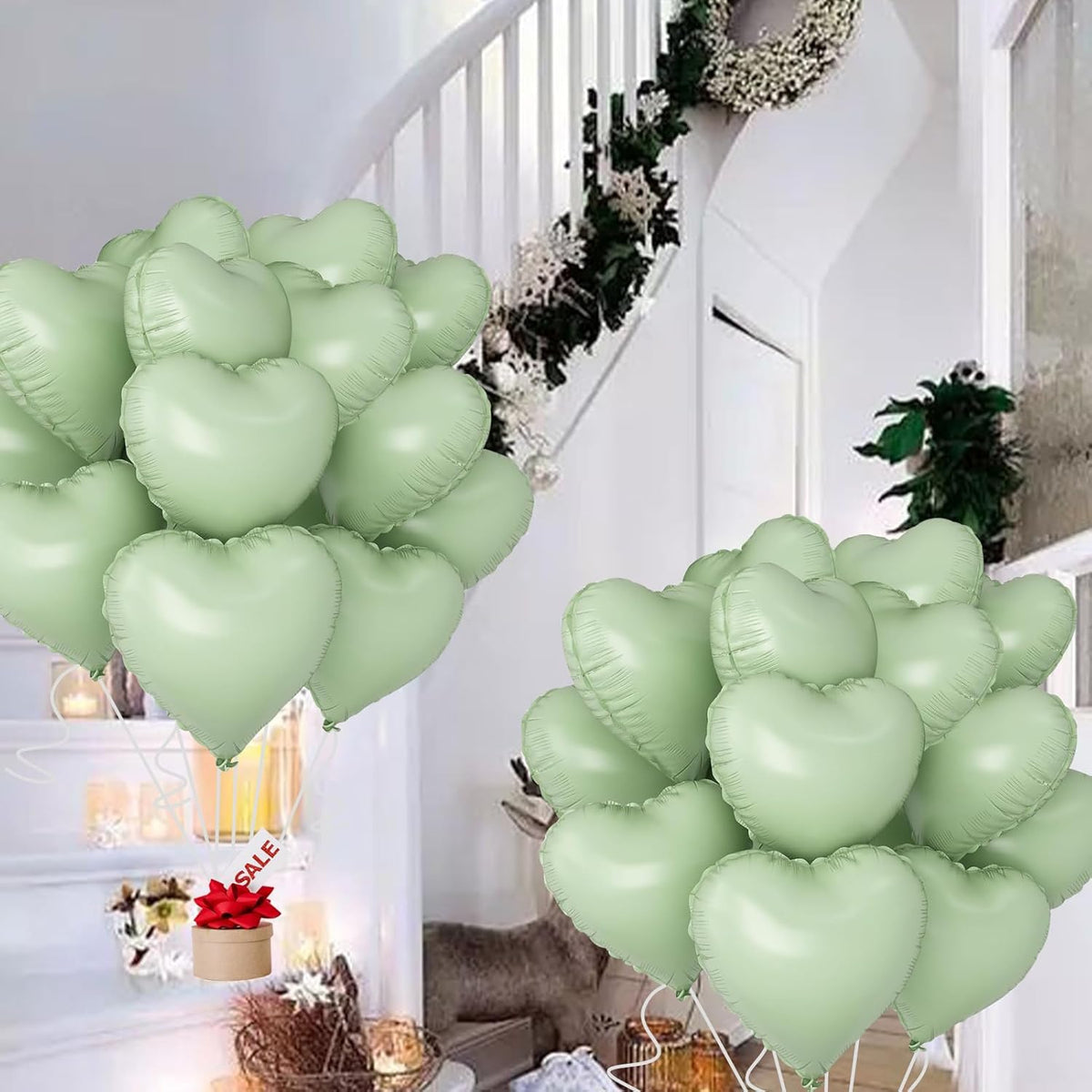 Green Heart Ballloons,18 Inch Pastel Green Foil Love Heart Shaped Balloons 12Pcs Light Green love