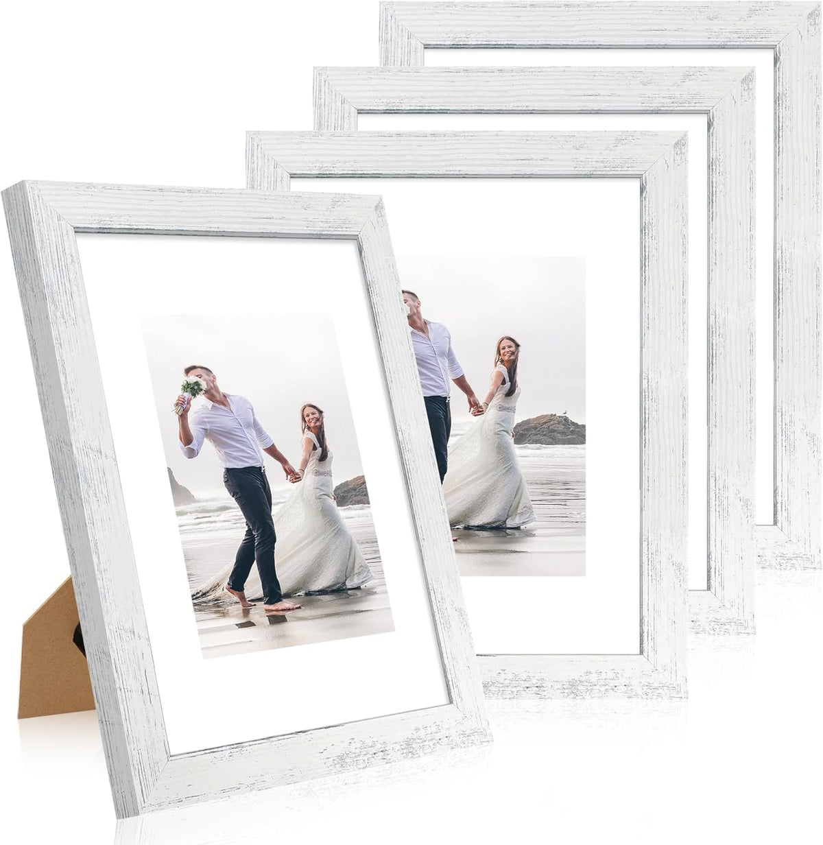 9x12 Picture Frame Set of 4 with Tempered Glass, Distressed White Frame Display 6x8 Picture with