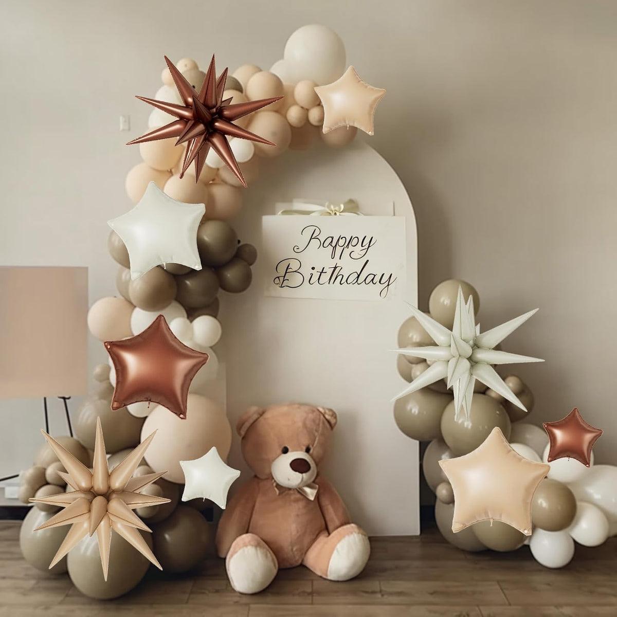 16 Pcs Cream Caramel Brown Star Balloons,22/18/10 Inch Foil Neutral Balloons, Balloon for Kids Girl