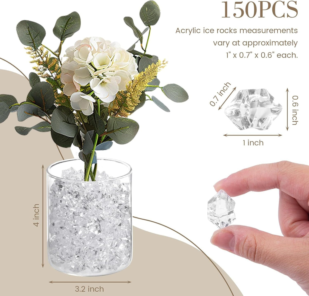 DomeStar Fake Ice, 150PCS Fake Diamonds, Plastic Diamonds Acrylic Rocks Vase Fillers for
