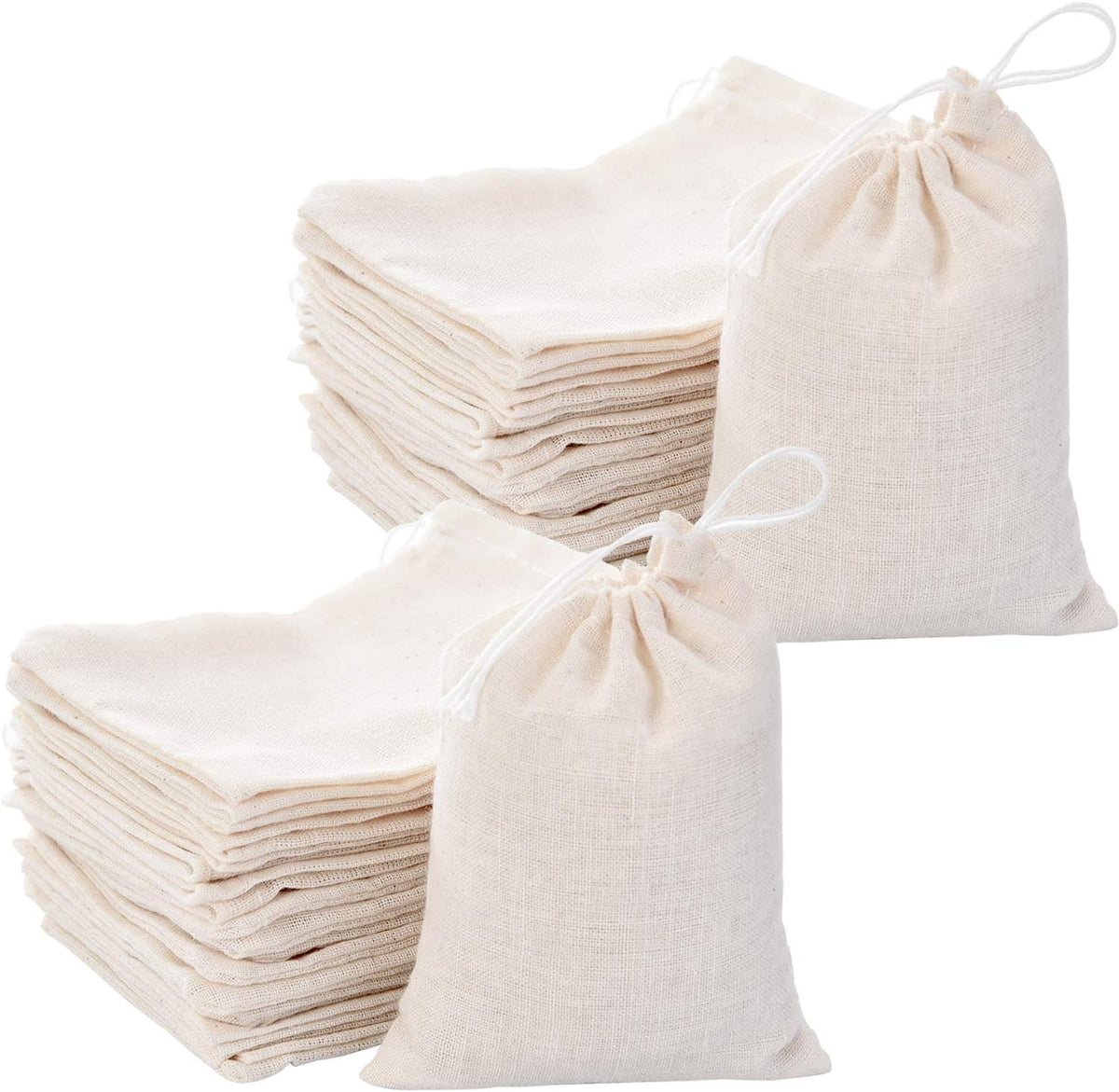 Tatuo 200 Pack Muslin Bags Burlap Drawstring sachet Bags Multipurpose Canvas Linen Pouch for Tea