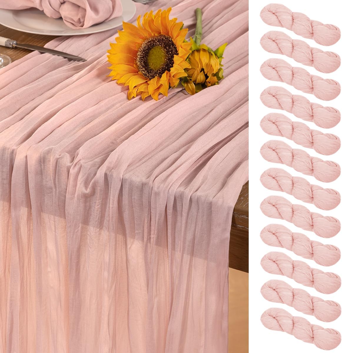 Pink Cheesecloth Table Runner 12 Pack Fall Table Runners Boho Gauze 120 Inches Light Pink Cheese