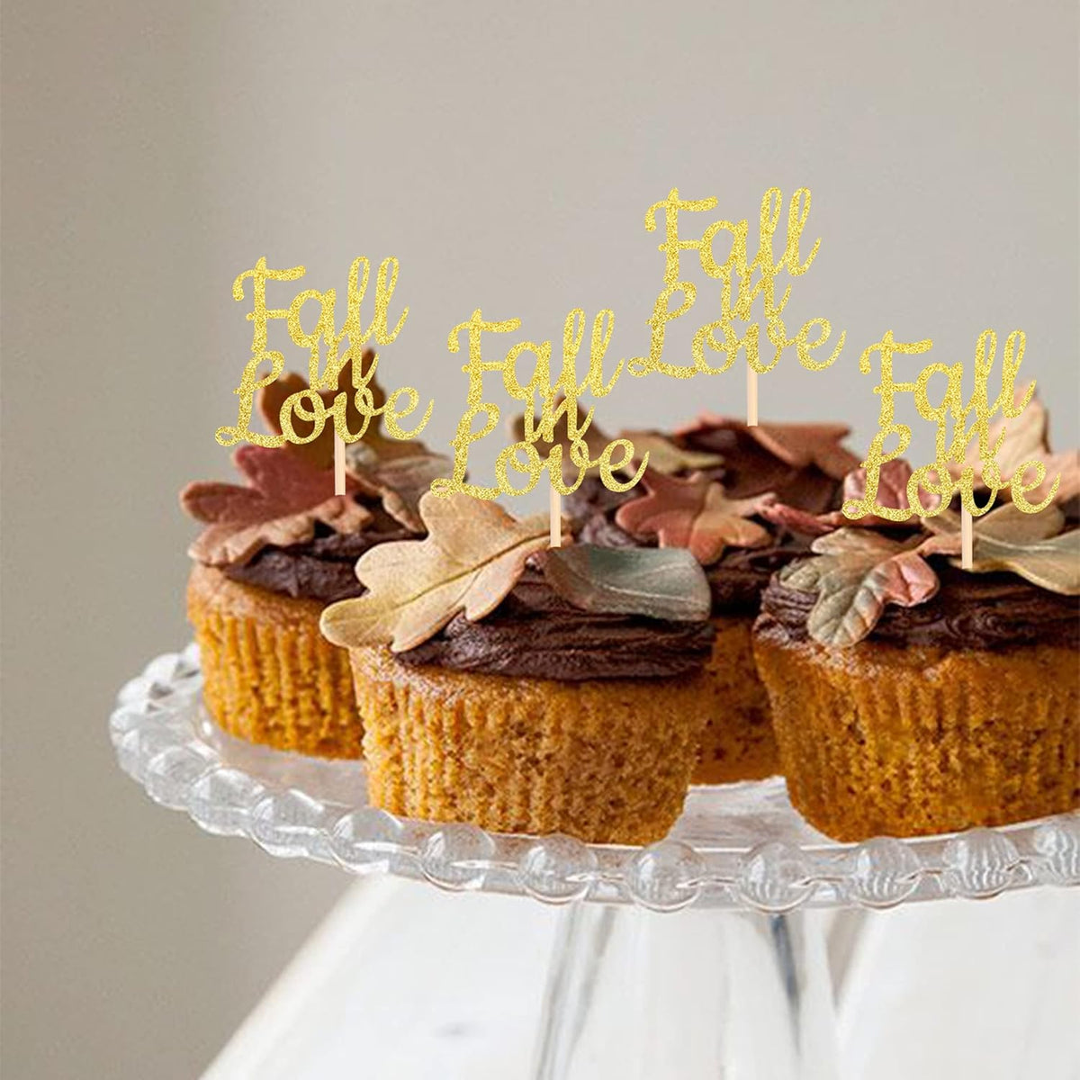 24 PCS Fall in Love Cupcake Toppers Glitter Bridal Shower Cupcake Picks Wedding Engagement