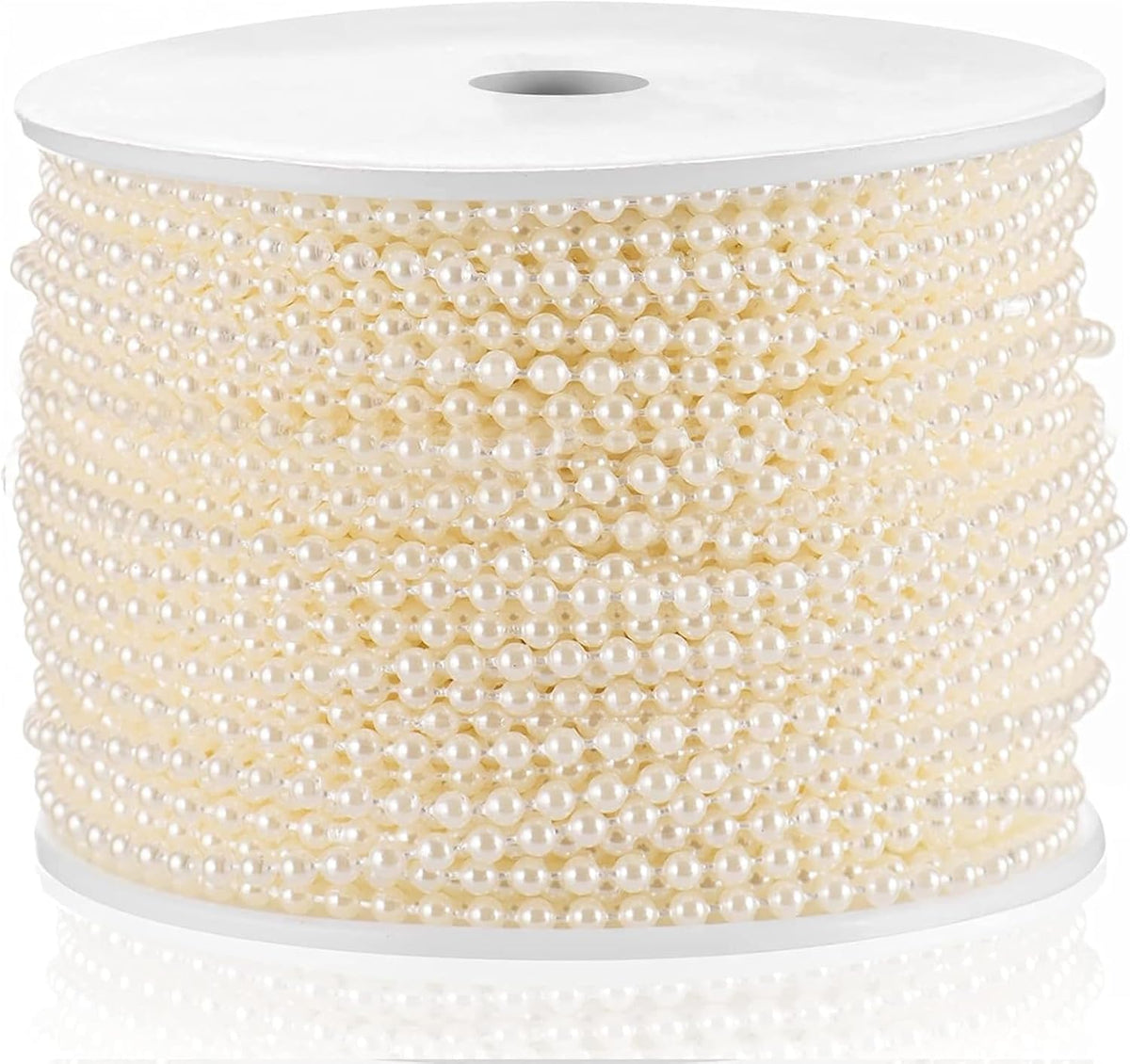 Craft String Pearls 3MM Pearl Bead, 99 Feet Ivory Faux Pearl Garland Spool Roll Strand Wedding