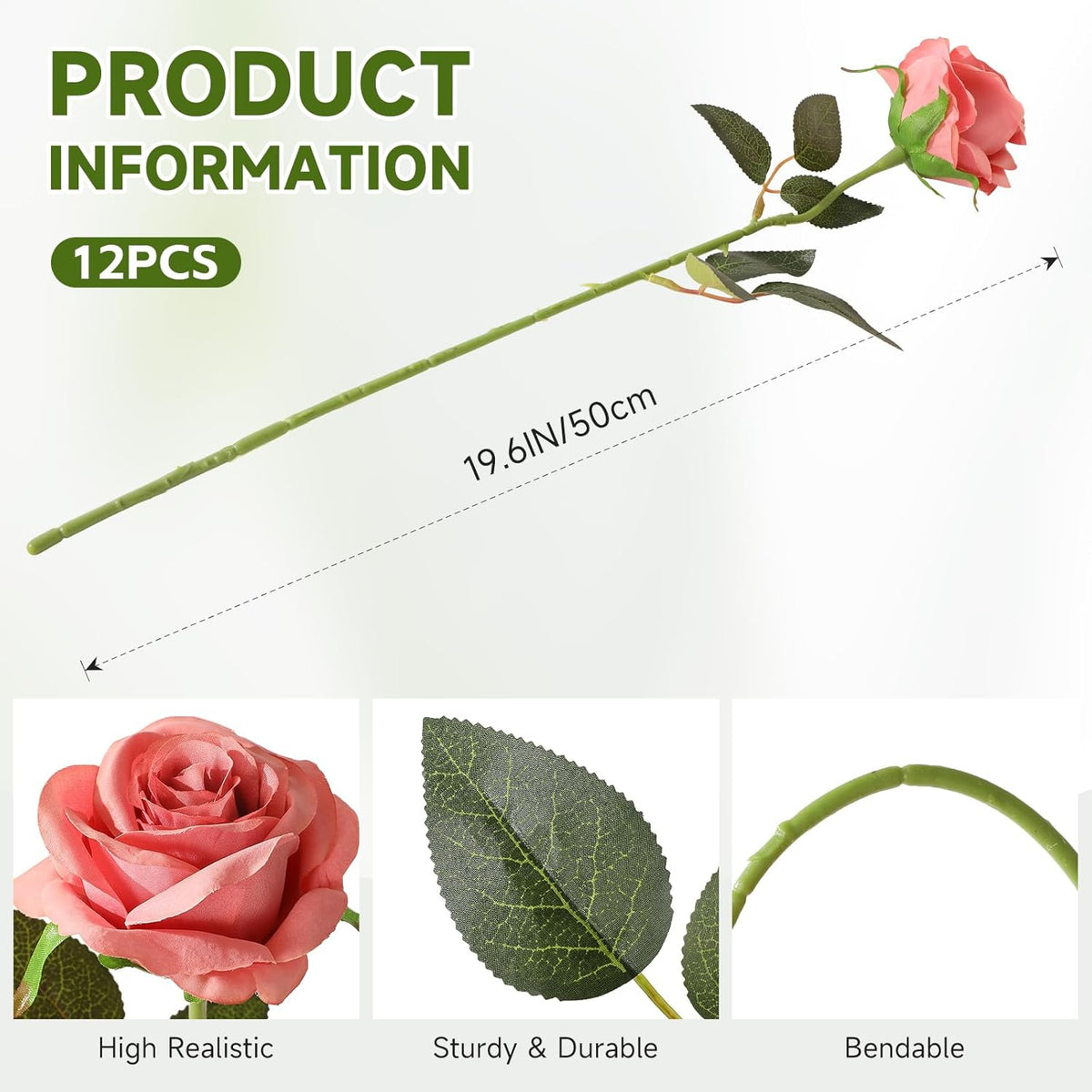 Tifuly Dusty Pink Roses Artificial Flowers -12 Pcs Long Stem Silk Roses, Realistic Fake Roses with