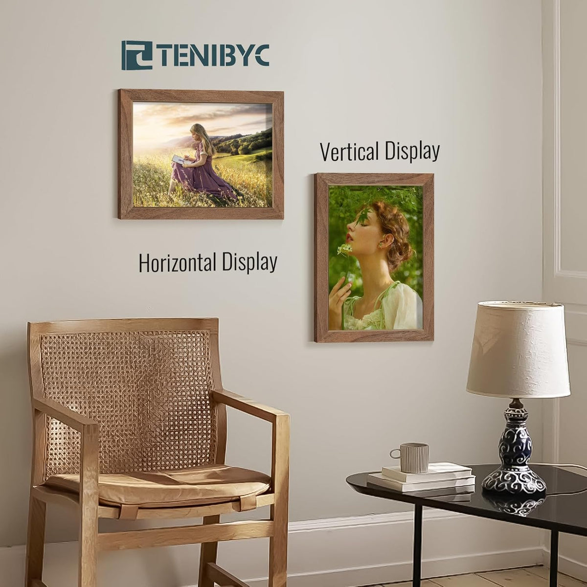9x12 Frame 4 Pack - Brown Woodgrain, HD Tempered Glass, Natural Walnut Picture Frame 9 x 12, Table