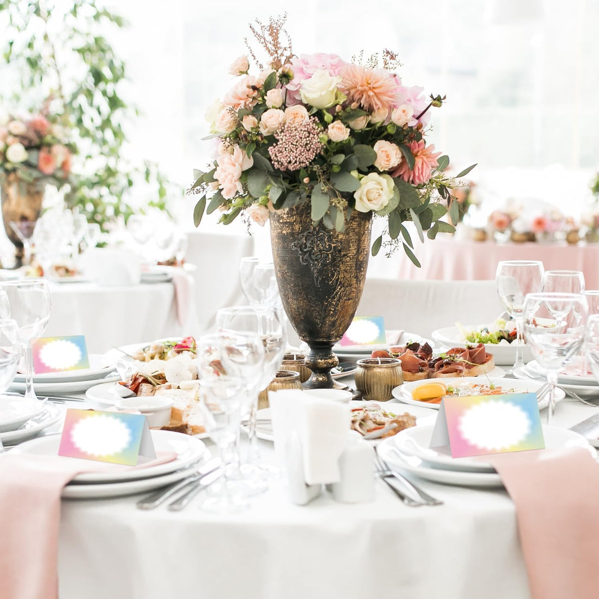 25 Color Gradient Place Cards for Table Seating, Colorful Wedding Name Place Card, Tent Cards for