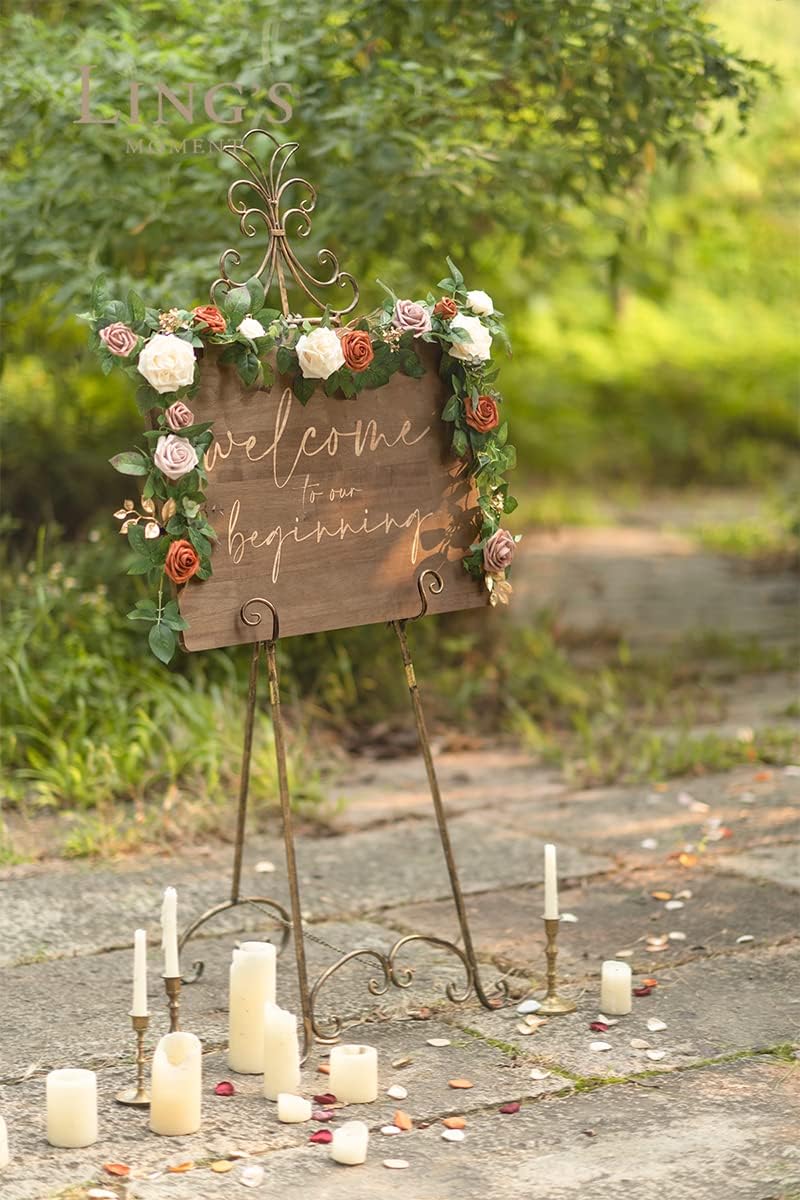 Ling's moment 5FT Artificial Flower Garland Rust Rose Leaves Floral Garland Ivory Arch Flowers Vine