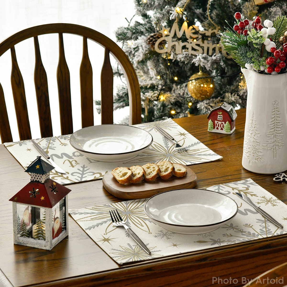 Artoid Mode Beige Snowflake Let It Snow Winter Placemats Set of 12, 12x18 Inch Seasonal Christmas