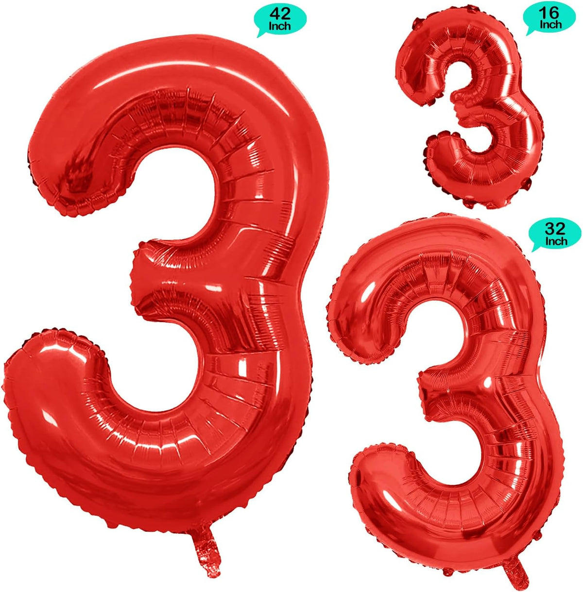 GOER Red Foil Balloons Number 1,Huge Number Balloons for 3rd Birthday Party Supplies Anniversary