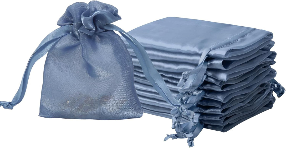 20 Pcs Dark Blue Small Organza Bags 3X4 inch for Wedding Favors with Drawstring, Mini Mesh Gift