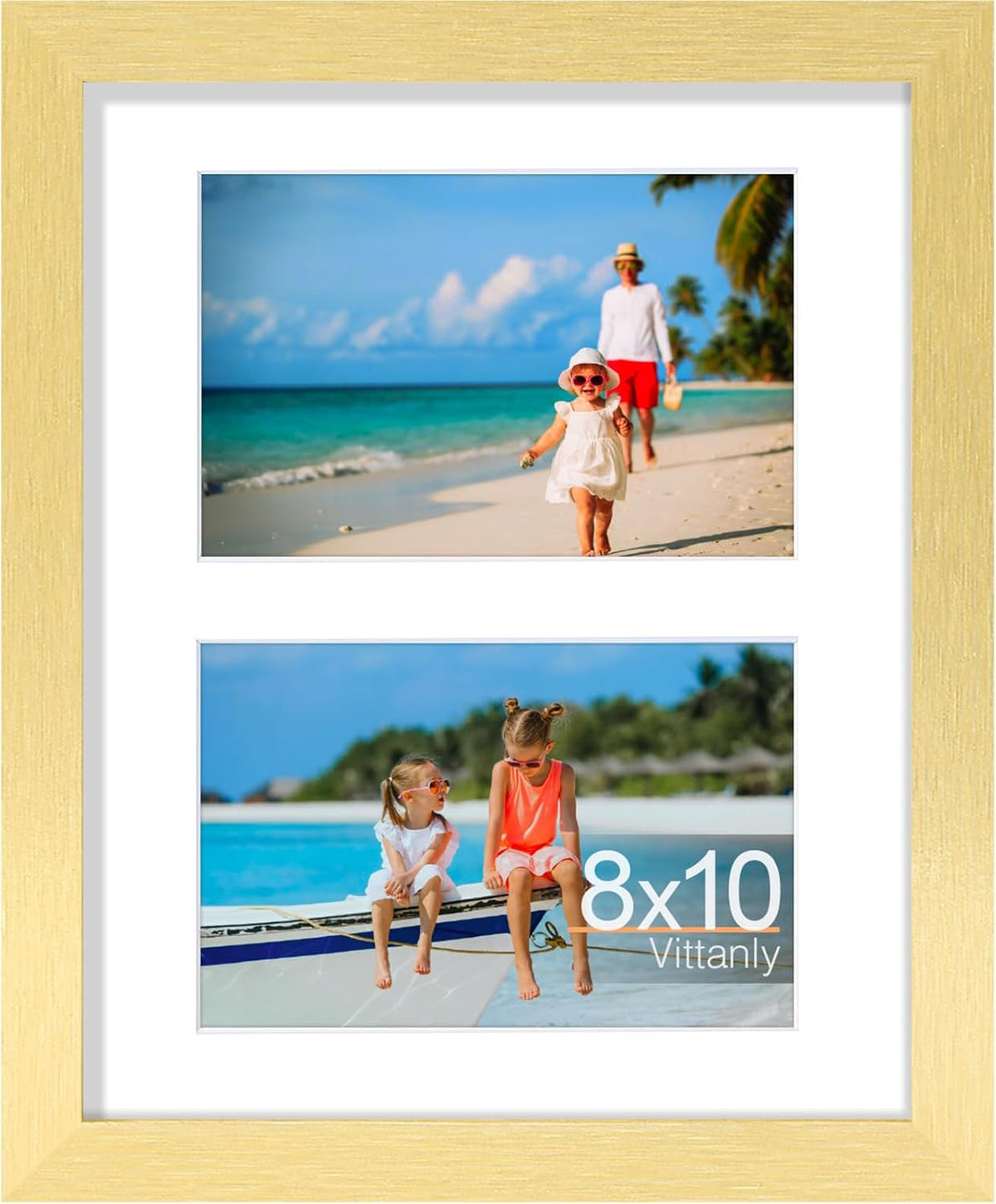 Vittanly 8x10 Collage Picture Frame, Displays 2Pcs 4x6 Pictures with Mat, Photo Frame for Wall