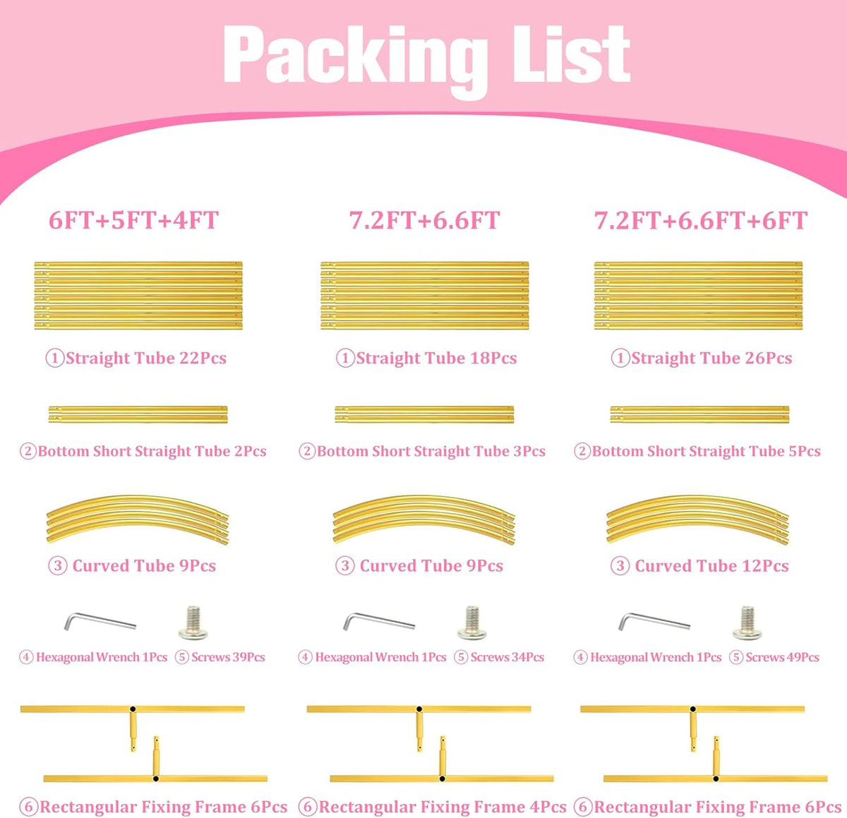 Bazen Wedding Arch Backdrop Stand 6FT, 5FT, 4FT Set of 3 Metal Arch Backdrop Stand for Birthday