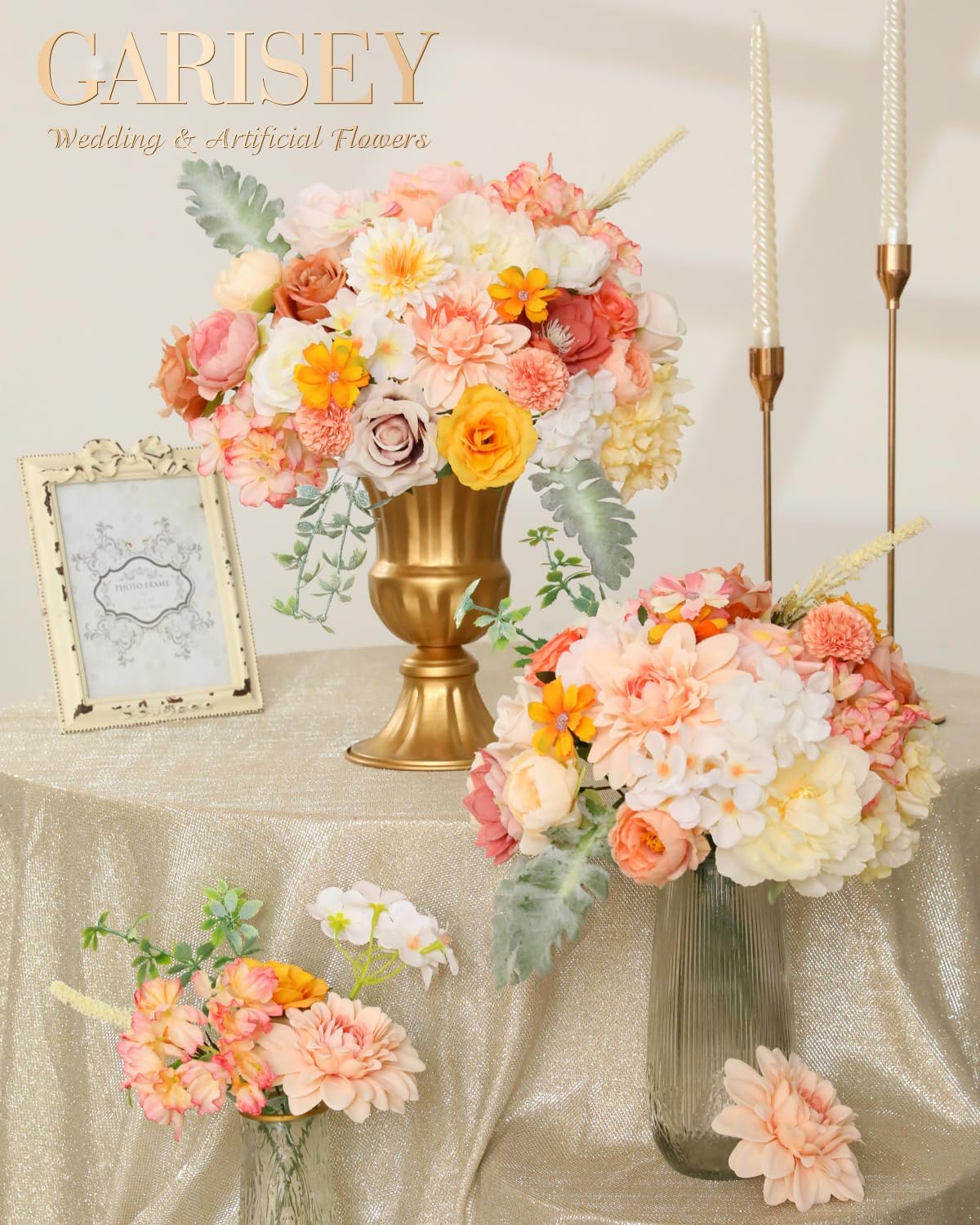 Artificial Flowers Combo, Mix Silk Flowers Roses, Peonies, Dahlias with Stems for DIY Wedding