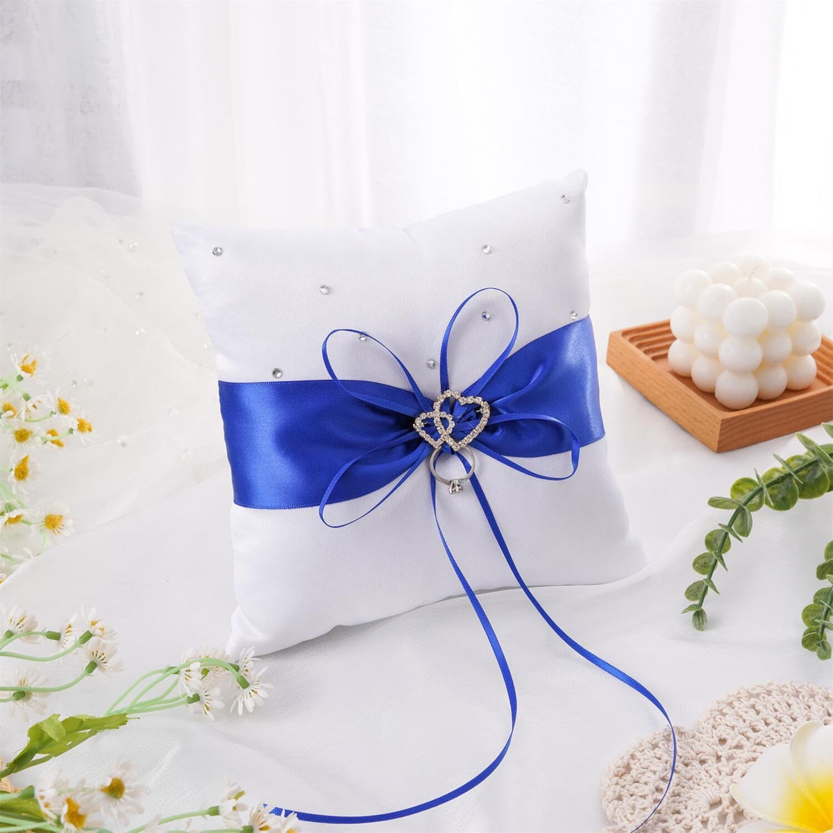 QIRMIZI Ring Pillow,Pearls Ring Cushion, Ring Bearer, Ring Holder for Beach Wedding, Wedding