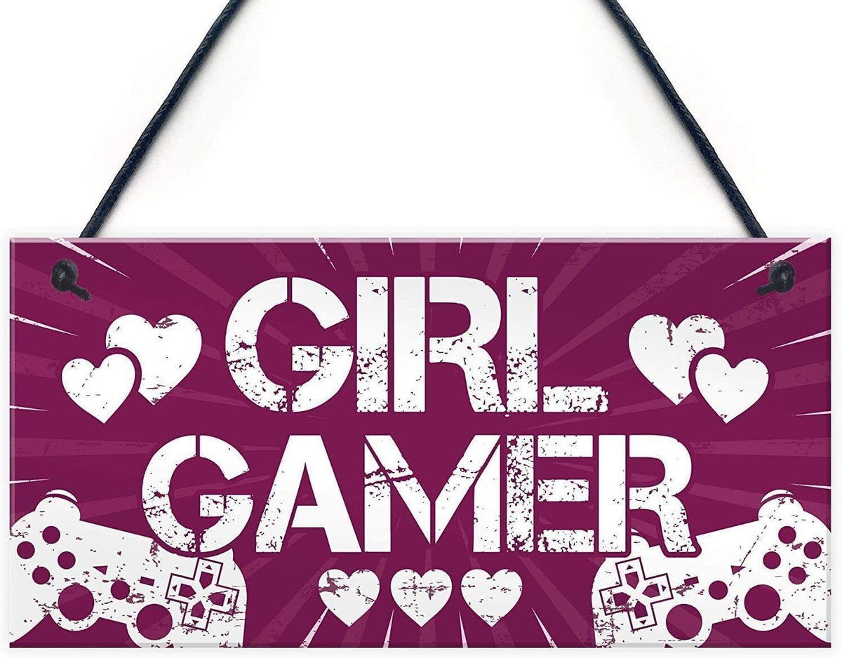 Rustic Wooden Signs for Girl Gamer Bedroom - Novelty Door Sign, Wall Art Decor for Kitchen, Cafe