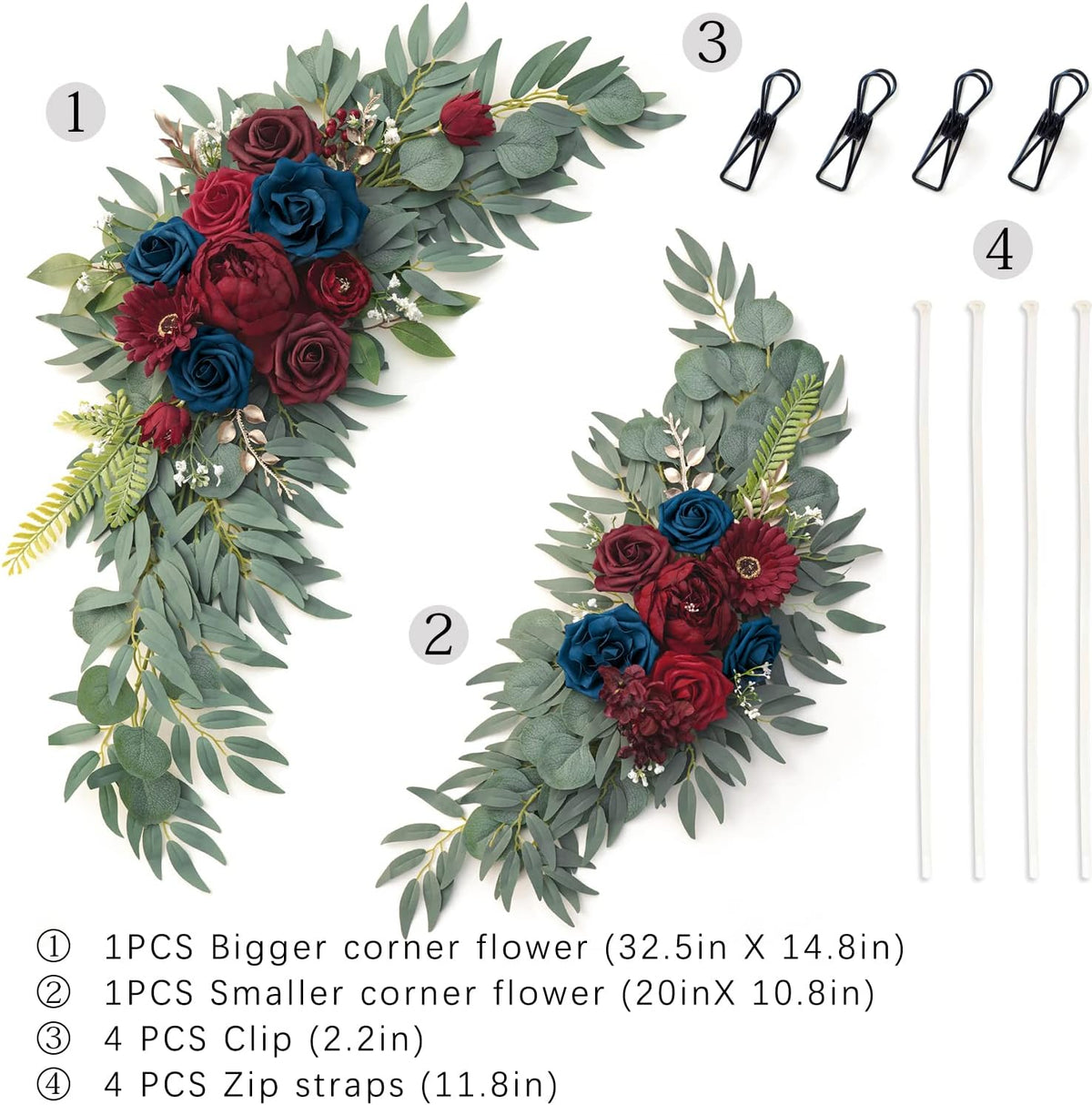 ponatia Wedding Arch Flowers (Pack of 2), Burgundy and Navy Flowers Wedding Decorations for Wedding
