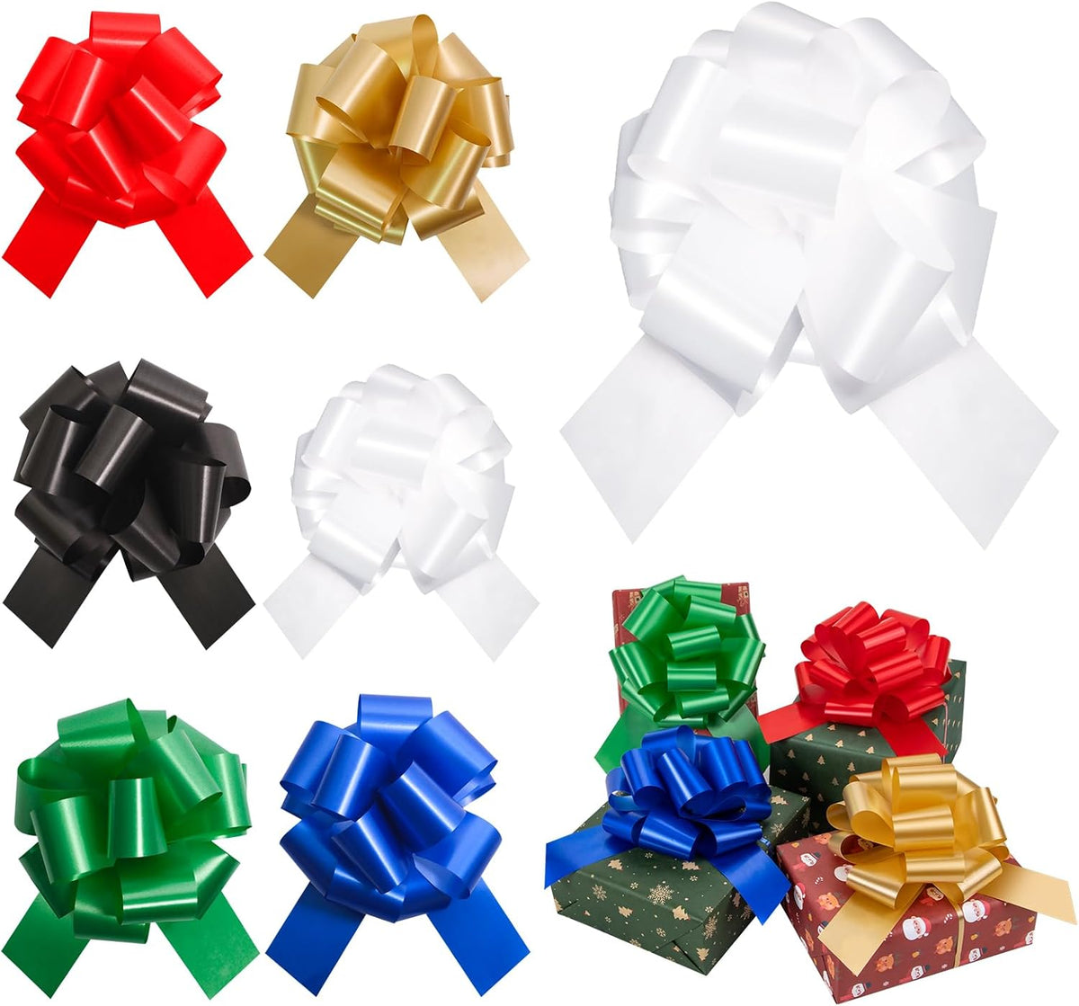 6 Pcs 6 Inch White Pull Bows, Perfect for Gift Wrapping, Gift Wrapping Baskets Wedding Christmas
