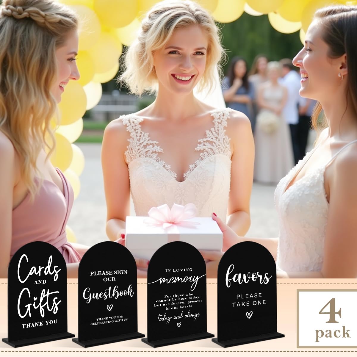 4 Pcs Acrylic Wedding Signs for Ceremony and Reception, Bridal Shower Decorations, Cards and Gifts