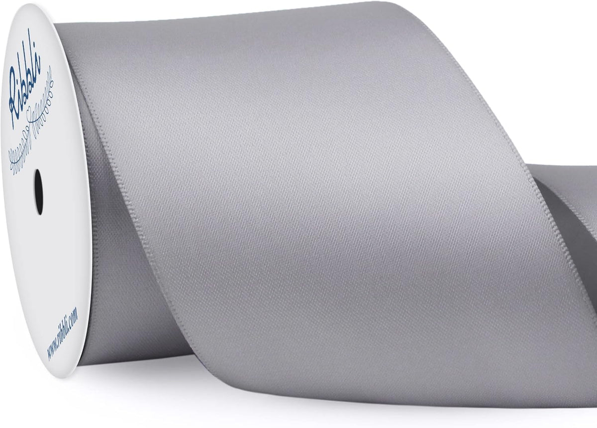 Ribbli Silver Double Faced Satin Ribbon, 3” x Continuous 10 Yards,Use for Bows Bouquet,Gift