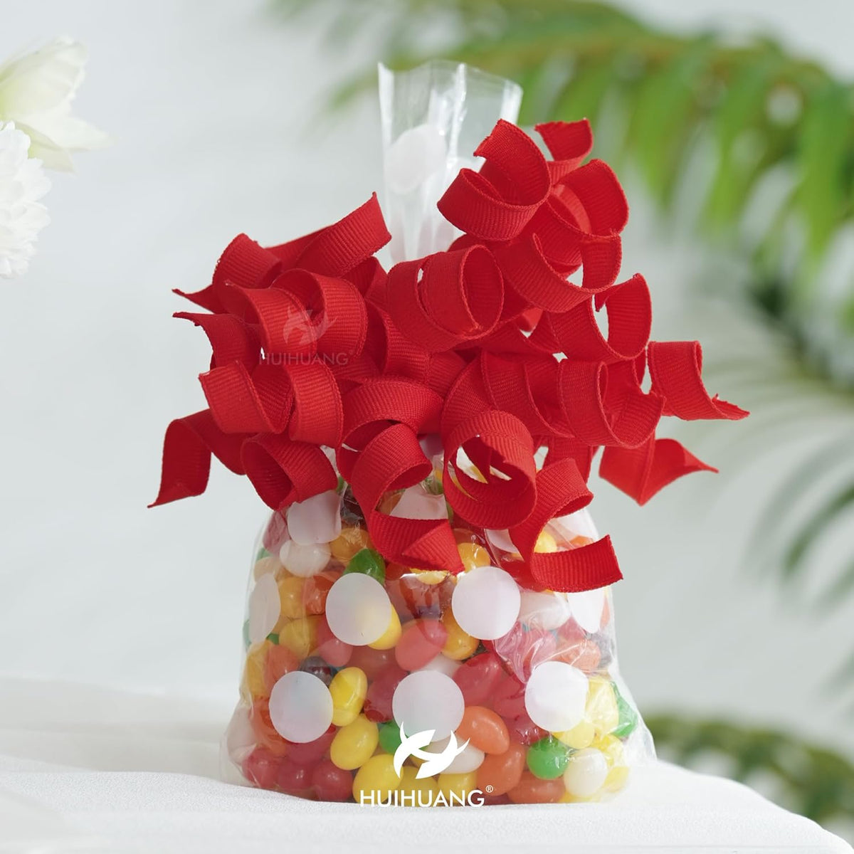 HUIHUANG Red Bows for Gift Wrapping, Red Curly Ribbon Bows Self Adhesive Burst Gift Bow for