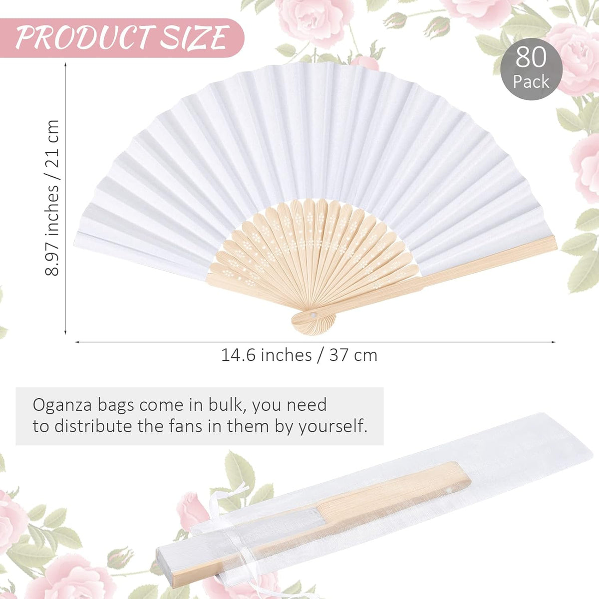 MCEAST 80 Pieces White Folding Paper Fans Wedding Fans Handheld Paper Fan White Bamboo Hand Fan