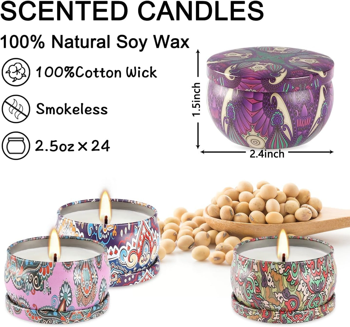 Scented Candles Gift Set, 2.5 oz Soy Wax Aromatherapy Candle for Home, Romantic Candles Gift for