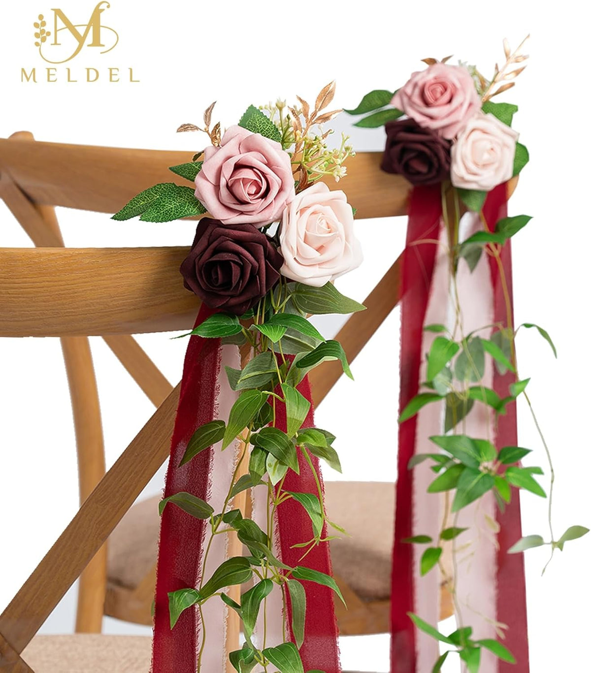 Meldel Wedding Aisle Decorations for Ceremony 10 Pcs/Set Burgundy Pink Rose Garland with Hanging