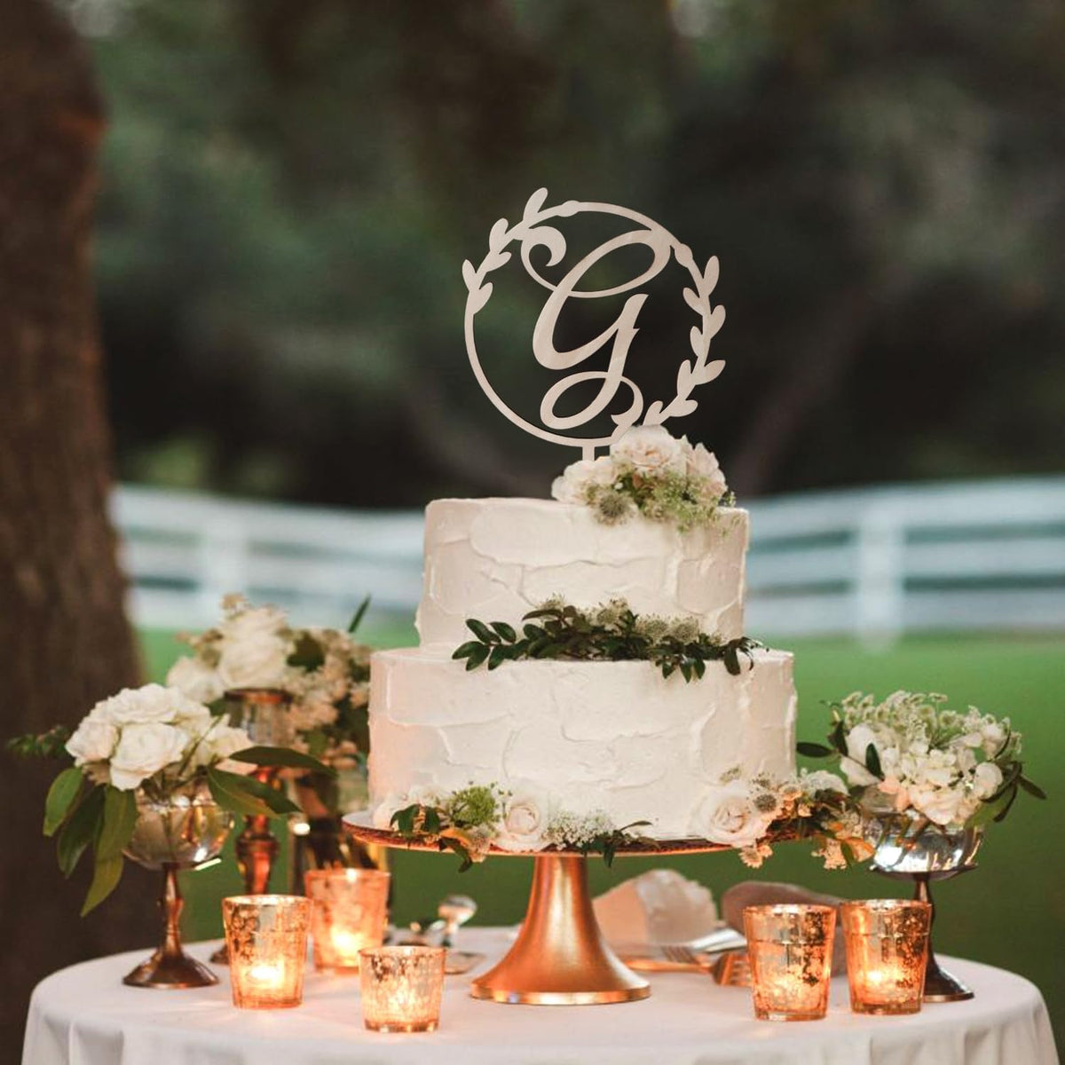 LINGTEER Personalized Inital Letter G Wooden Cake Topper Perfect for Birthday Rustic Wedding