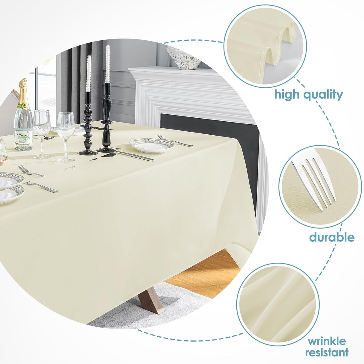 VidaFete Tablecloth 90 * 132inch Rectangle Table Cloth Polyester, Stain Wrinkle Resistant Polyester