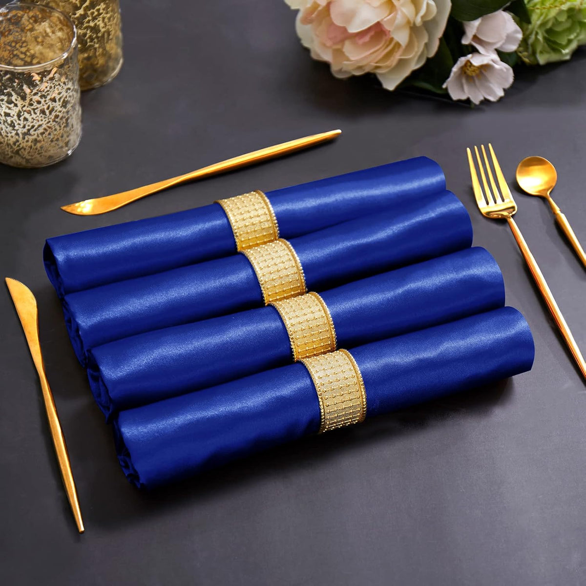 Horbaunal 30 Pack Royal Blue Satin Napkins 17 x 17 Inch, Square Soft Table Dinner Napkins, Silky