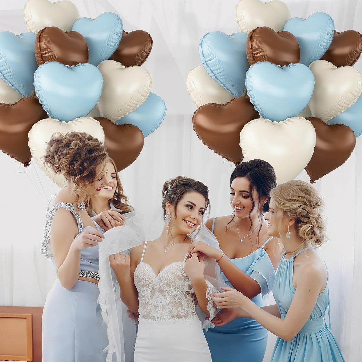 Blue Brown Heart Balloons,12Pcs 18Inch Baby Blue Coffee Brown Heart Shaped Foil Helium Polyester