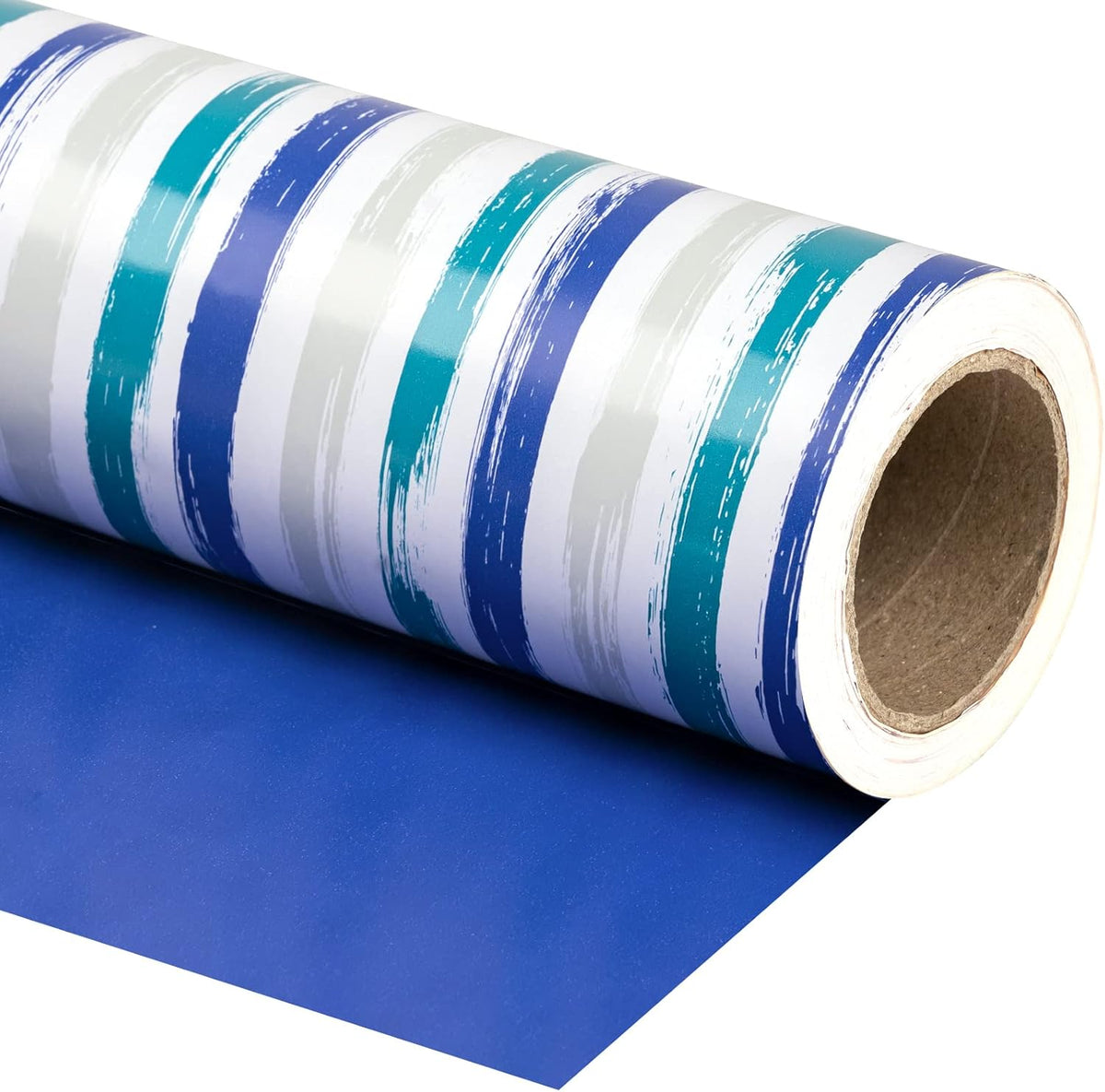WRAPAHOLIC Reversible Blue Wrapping Paper - Mini Roll - 17 Inch X 33 Feet - Baby Boy Wrapping Paper
