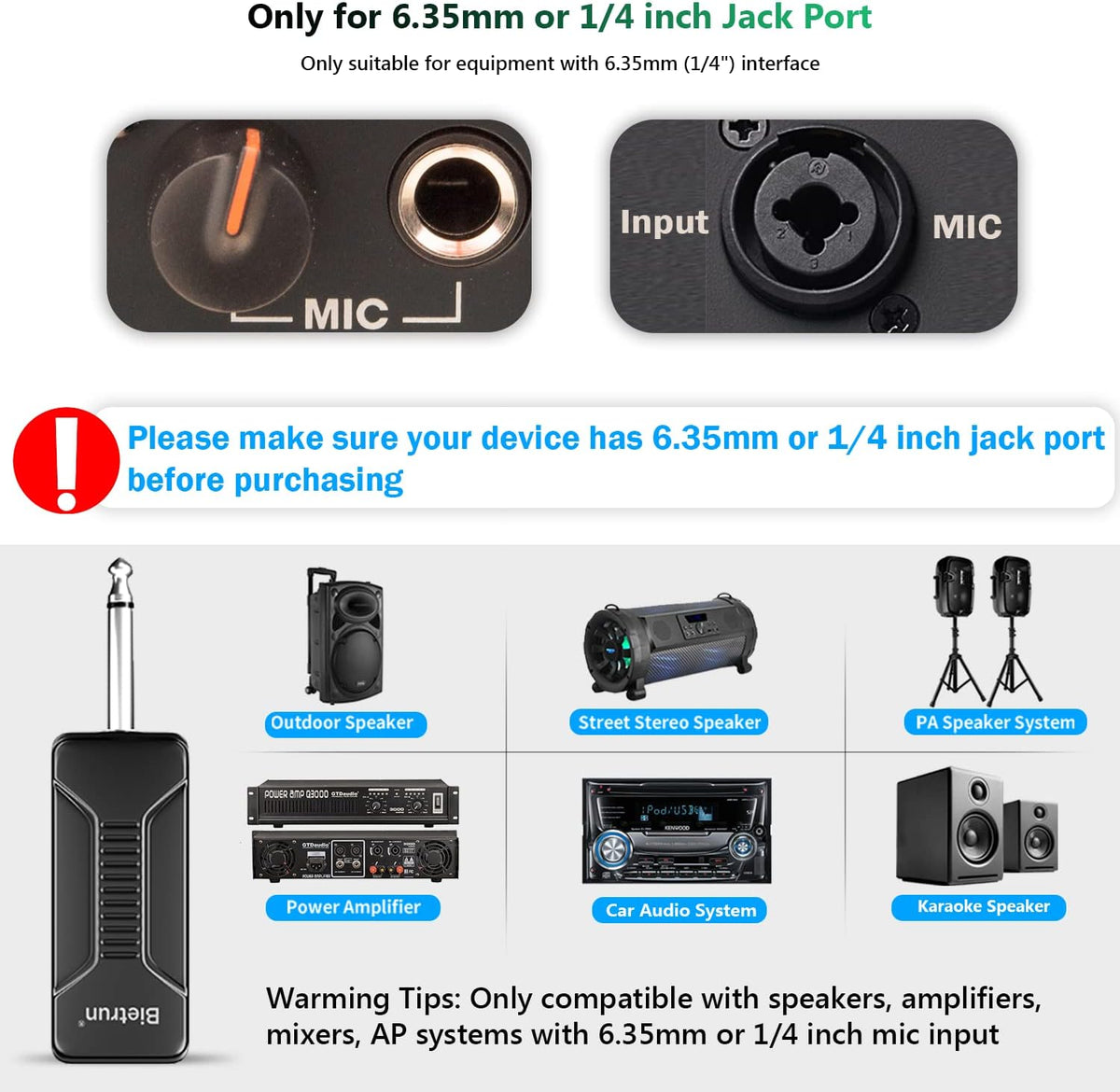 Wireless Microphone, Bietrun UHF Metal Dual Handheld Cordless Dynamic Mic System with Rechargeable