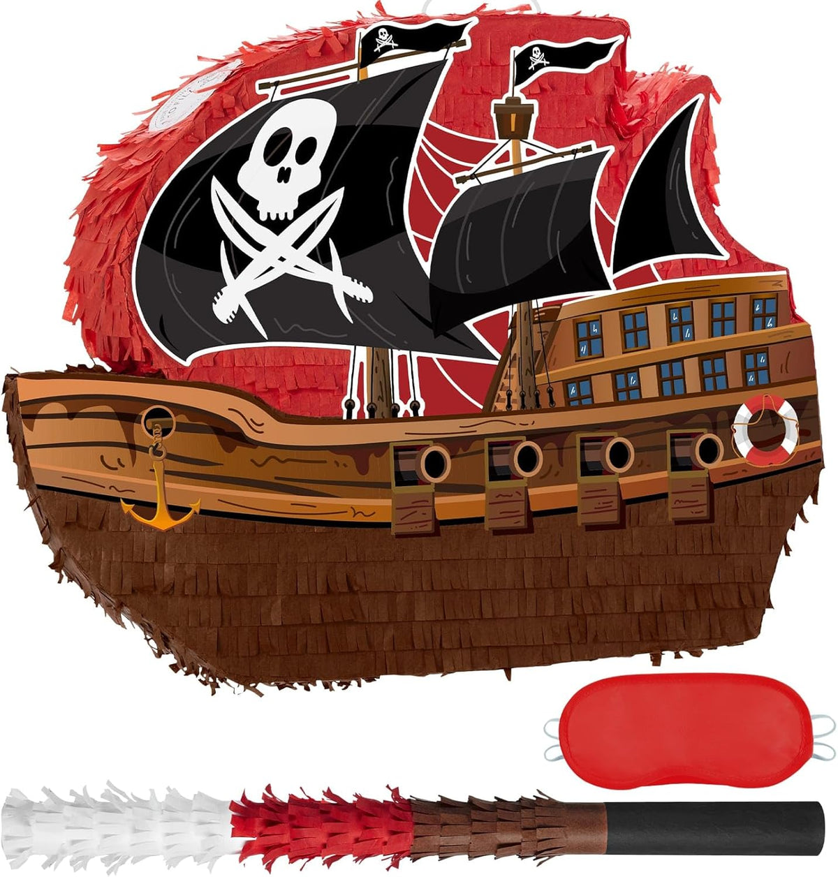 WERNNSAI Pirate Piñata - Pirate Ship Piñata with Blindfold and Bat for Boys Kids Caribbean Pirate