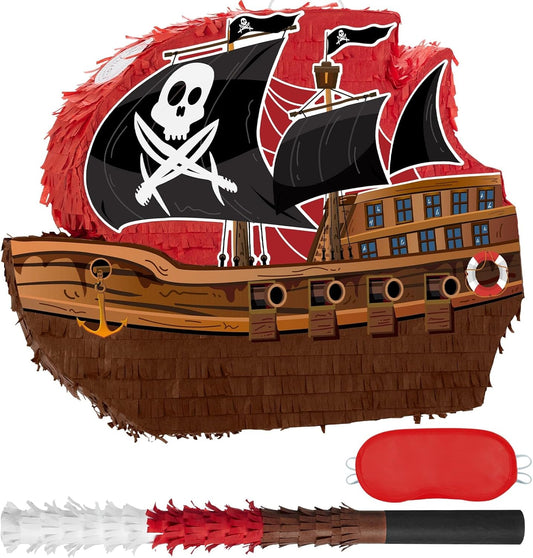 WERNNSAI Pirate Piñata - Pirate Ship Piñata with Blindfold and Bat for Boys Kids Caribbean Pirate