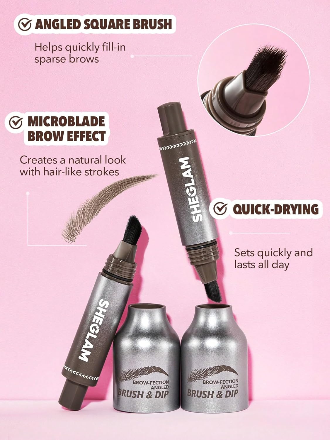 SHEGLAM Brow-Fection Angled Brush & Dip Upgraded Microblading Eyebrow Pen Long Lasting Waterproof
