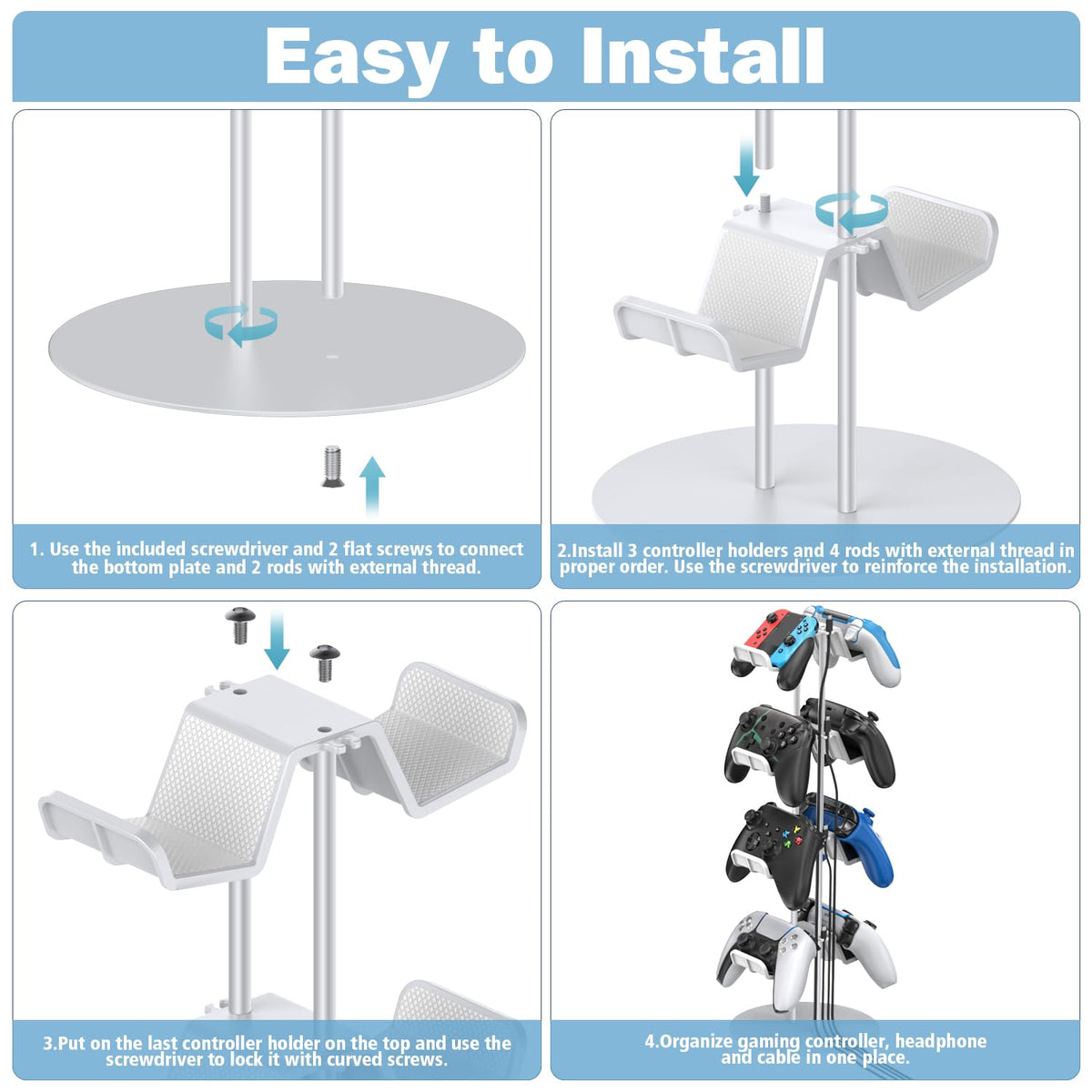Kytok Gamer Gifts, Headset Stand 4 Tiers with Cable Organizer, Controller Stand Compatible with